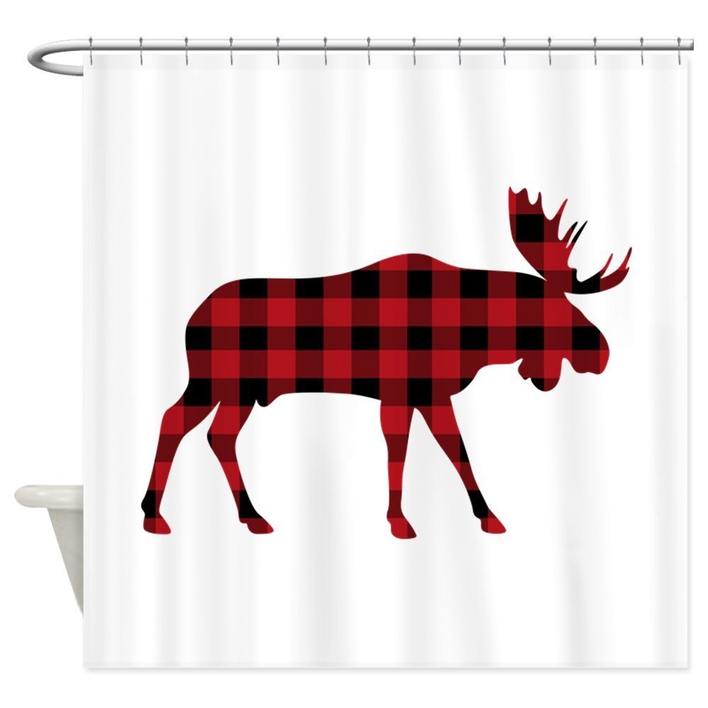 üũ    Ƿ翧  к긯  Ŀư  ǰ  DecorHooks /Plaid Moose Animal Silhouette Decorative Fabric Shower Curtain Bath Products Bathroom DecorHoo